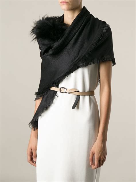 gucci scarf black|gucci scarf with fur trim.